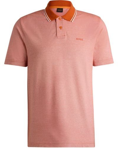 BOSS Logo-print Polo Shirt In Oxford-piqu Cotton - Pink