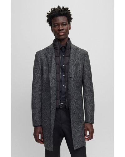 BOSS Slim-fit Patterned Coat With Zip-up Inner - Gray