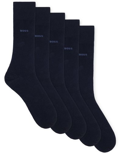 BOSS Paquete de cinco pares de calcetines de largo medio en algodón - Azul