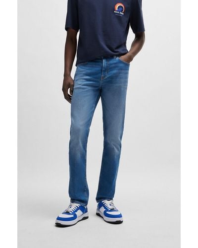 HUGO Slim-fit Jeans In Blue Stonewashed Stretch Denim