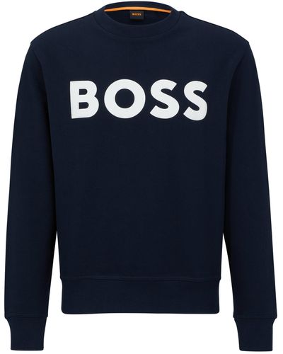 BOSS Relaxed-fit Sweatshirt Van Katoenen Sweatstof Met Logo In Rubberprint - Blauw