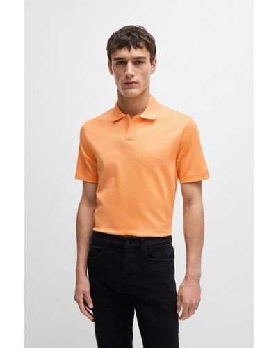 BOSS Johnny-collar Polo Shirt In Mixed-structure Cotton - Orange