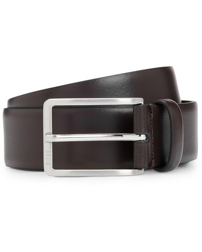 BOSS Italian-made Leather Belt With Engraved-logo Buckle - Black