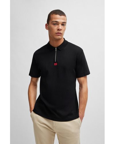 HUGO Polo en jersey de coton avec étiquette logotée - Noir