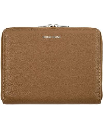 BOSS Camel A5 Conference Folder In Pebble-textured Faux Leather - Brown