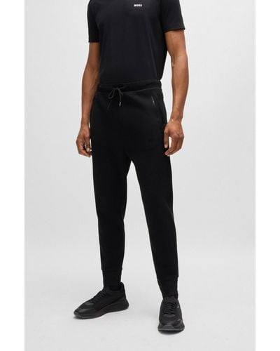 BOSS Cotton-blend Tracksuit Bottoms With Mirror-effect Logo - Black