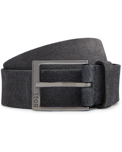 BOSS Cinturón de ante italiano con logo grabado en la hebilla - Negro