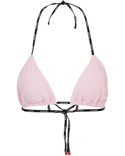 HUGO Haut de bikini triangle à bretelles logotées et logo - Rose
