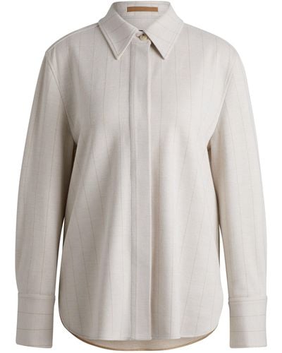 BOSS Regular-Fit Overshirt aus Woll-Mix mit Baumwolle und Nadelstreifen - Weiß