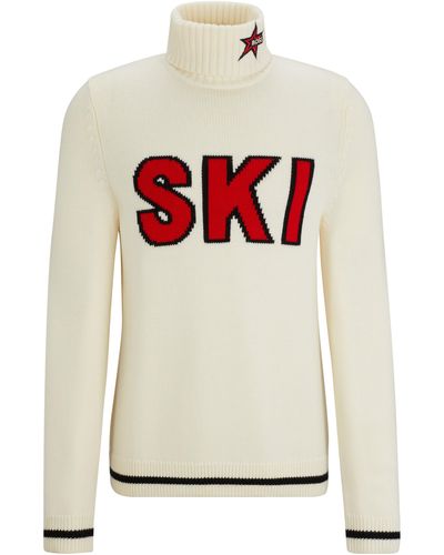 BOSS X Perfect Moment Pullover aus Schurwolle mit "Ski"-Schriftzug - Weiß