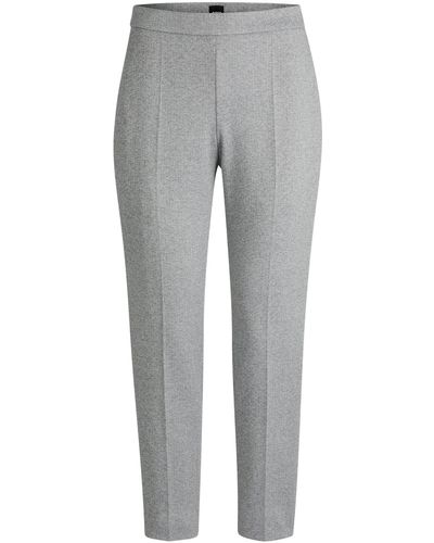 BOSS Regular-fit Cropped Trousers In Herringbone Jersey - Grey