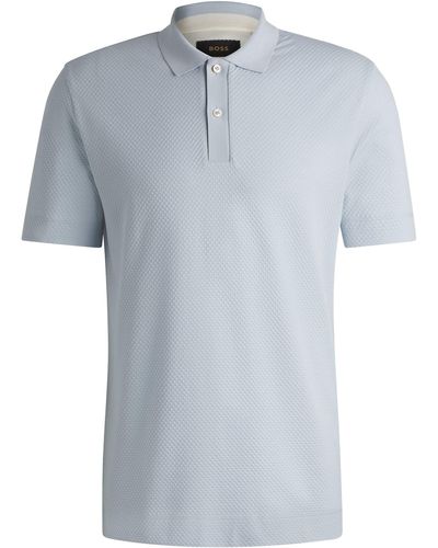 BOSS Cotton-silk Polo Shirt With Bubble Structure - Blue