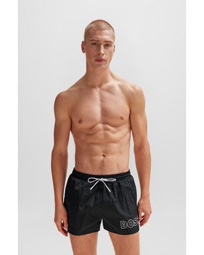 BOSS Quick-drying Swim Shorts With Outline Logo - Black