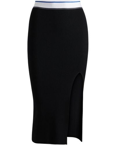 HUGO Slim-fit Knitted Skirt With Logo Waistband - Black