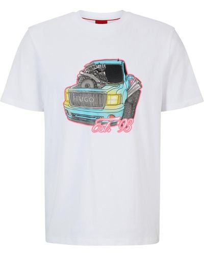 HUGO Relaxed-Fit T-Shirt aus Baumwolle mit Auto-Artwork - Weiß