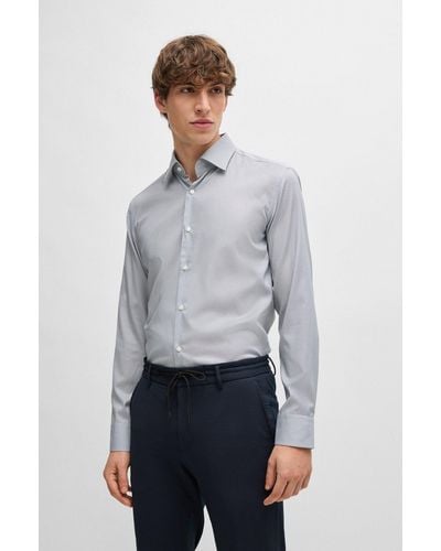 BOSS Slim-fit Shirt In Printed Performance-stretch Twill - Grey
