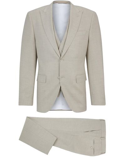 BOSS Regular-Fit Anzug aus Woll-Mix mit Hopsack-Struktur - Grau