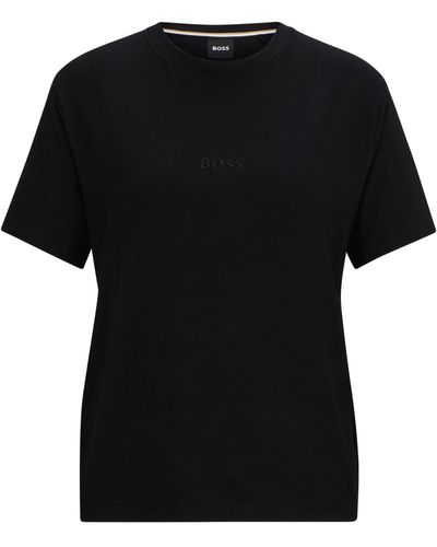 BOSS T-shirt Regular en jersey stretch avec logo brodé - Noir