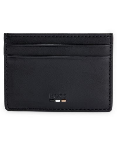 BOSS Faux-leather Card Holder With Signature Stripe - Black