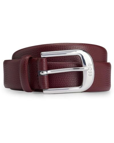 BOSS Italian-made Grained-leather Belt With Logo Buckle - Purple