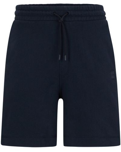 BOSS Regular-fit Shorts Van Katoenen Badstof Met Logopatch - Blauw