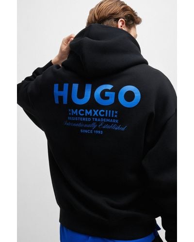 HUGO Cotton-terry Loose-fit Hoodie With Logo Details - Blue
