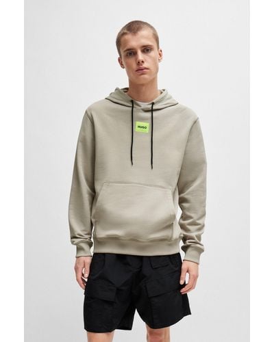 HUGO Cotton-terry Hoodie With Logo Label - Natural
