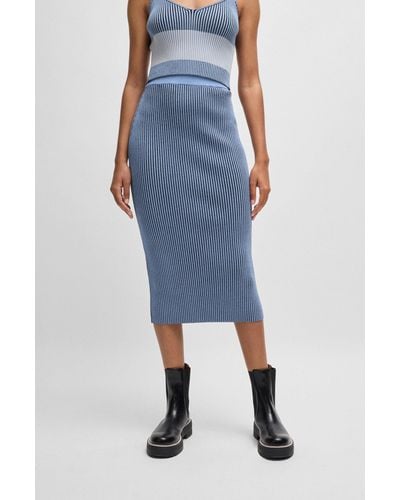 BOSS Knitted Tube Skirt With Two-tone Rib - Blue
