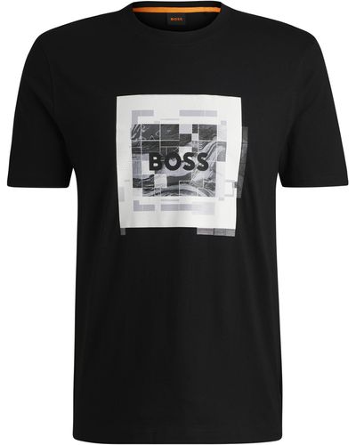 BOSS T-shirt Van Katoenen Jersey Met Logo-artwork - Zwart