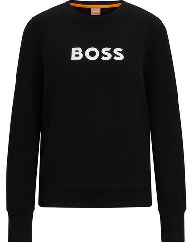 BOSS Sweatshirt Van Katoenen Badstof Met Contrasterend Logo - Zwart