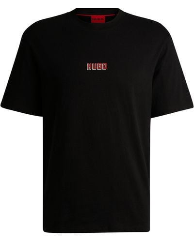 HUGO Katoenen Relaxed-fit T-shirt Met Grote Logo's Op De Rug - Zwart