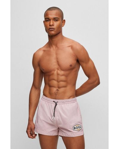 BOSS Quick-drying Swim Shorts With Logo Details - Pink