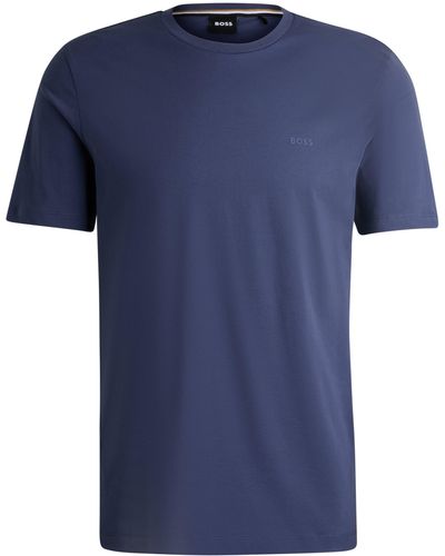 BOSS T-Shirt aus Baumwoll-Jersey mit gummiertem Logo-Print - Blau