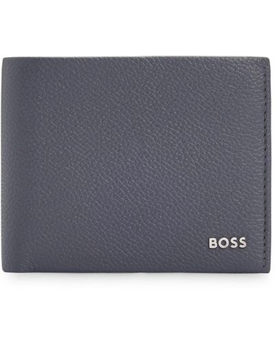 BOSS Grained-leather Wallet With Silver-tone Logo Lettering - Gray