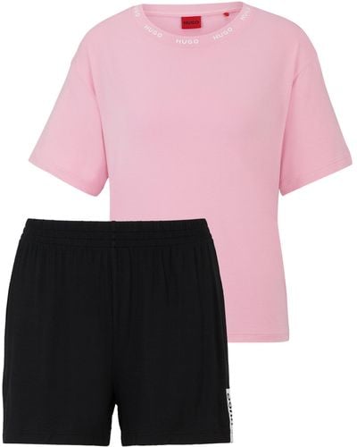 HUGO Pyjama Van Stretchjersey Met Contrasterende Logodetails - Roze