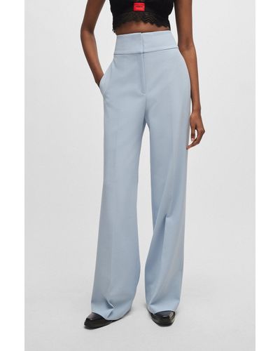 HUGO Regular-fit High-waisted Trousers With Flared Leg - Blue