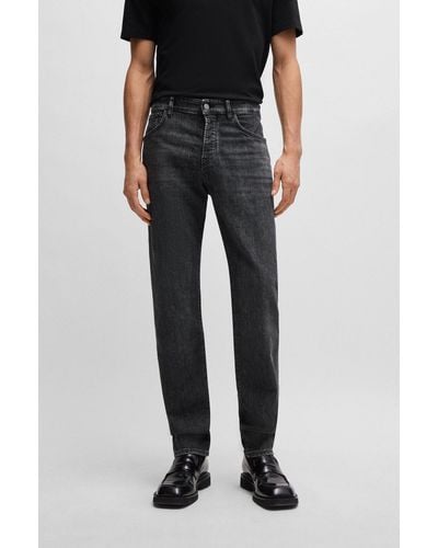 BOSS Regular-fit Jeans In Grey Mechanical-stretch Denim - Black