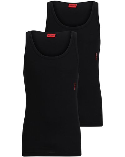 HUGO Paquete de dos camisetas de tirantes de algodón elástico con logo - Negro
