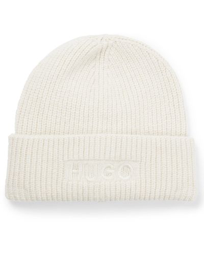 HUGO Gerippte Mütze mit Logo-Stickerei - Weiß