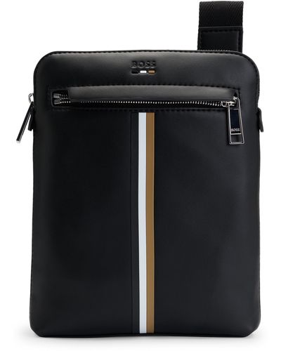 BOSS Faux-leather Envelope Bag With Signature Stripe - Black