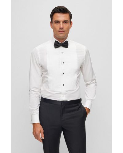 BOSS Slim-fit Dress Shirt In Italian-made Cotton Poplin - White