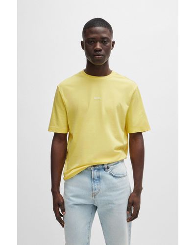 BOSS T-shirt Relaxed Fit en coton stretch, à logo imprimé - Jaune