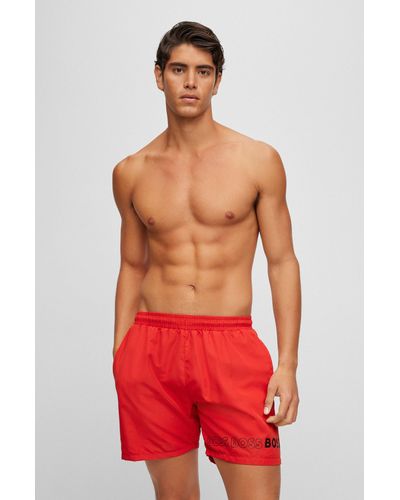 BOSS Swim Shorts With Repeat Logos - Red