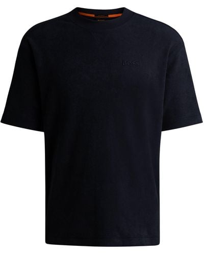 BOSS Relaxed-fit T-shirt Van Katoenen Badstof Met Logodetail - Zwart