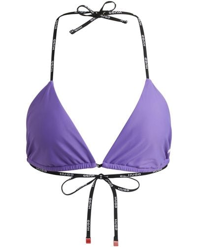 HUGO Branded-strap Triangle Bikini Top With Logo Detail - Purple