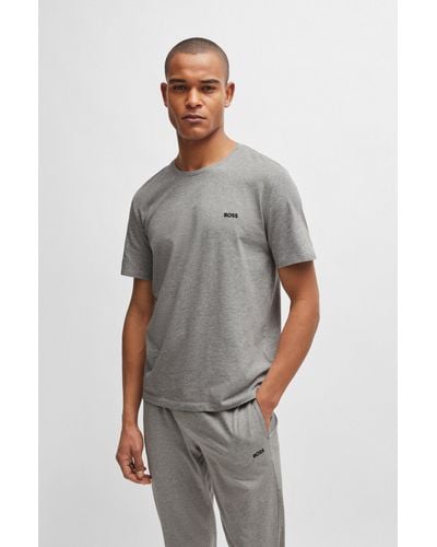 BOSS Stretch-cotton Regular-fit T-shirt With Logo Detail - Gray