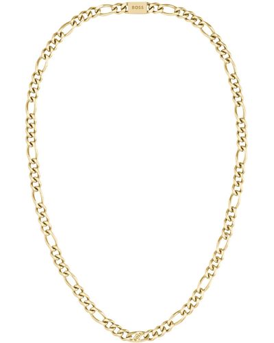 BOSS Collar dorado con cadena de estilo fígaro y eslabón de la marca - Multicolor