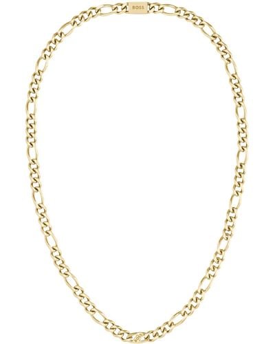 BOSS Gold-tone Figaro-chain Necklace With Branded Link - Multicolour