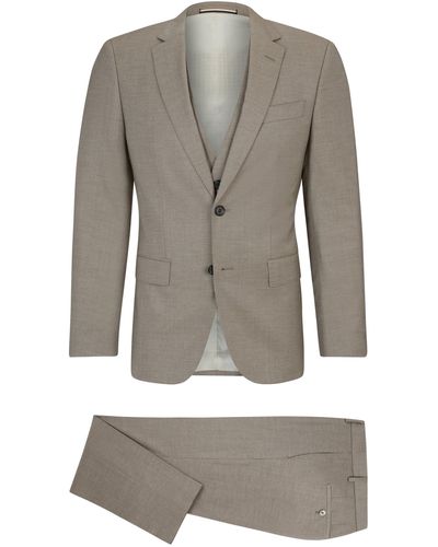 BOSS Slim-Fit Anzug aus meliertem Woll-Mix - Grau