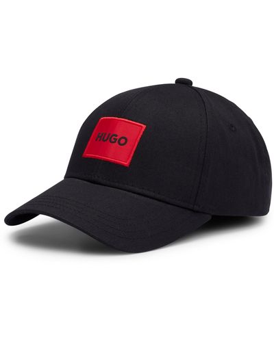 HUGO Casquette en twill de coton avec étiquette logo rouge